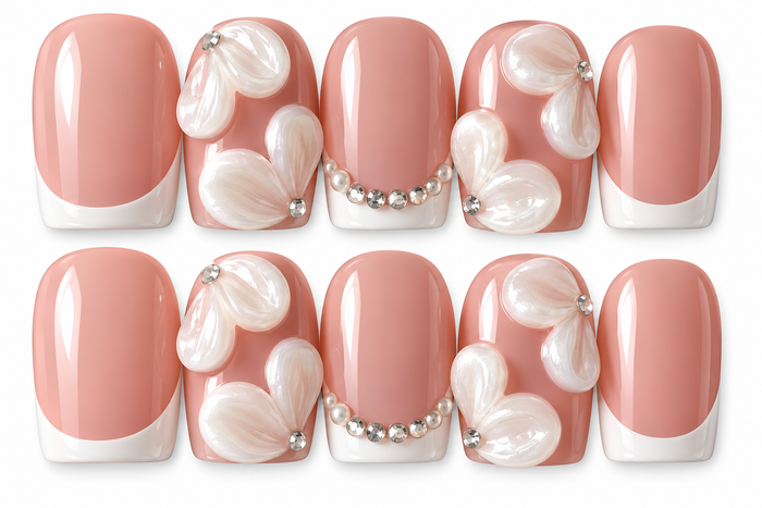 Pearl Blossom Elegance | 3D Floral Press-On Nails π€β¨