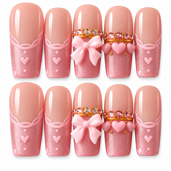 Pink Sweetheart Luxe | 3D Bow & Heart Press-On Nails ππ