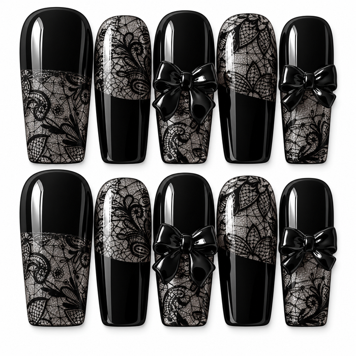 Midnight Lace Luxe | 3D Bow Press-On Nails π€π