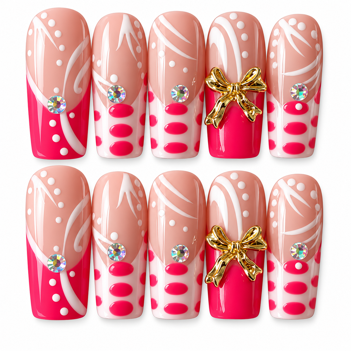 Strawberry Ribbon Luxe | Press-On Nails 🍓🎀