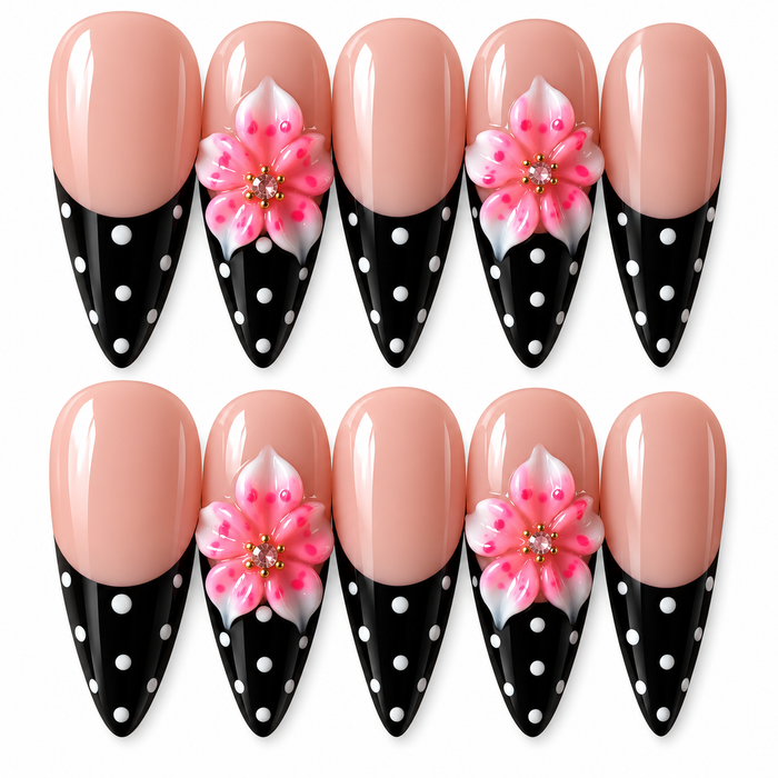 Pink Blossom Noir | 3D Floral Press-On Nails 🌸🖤